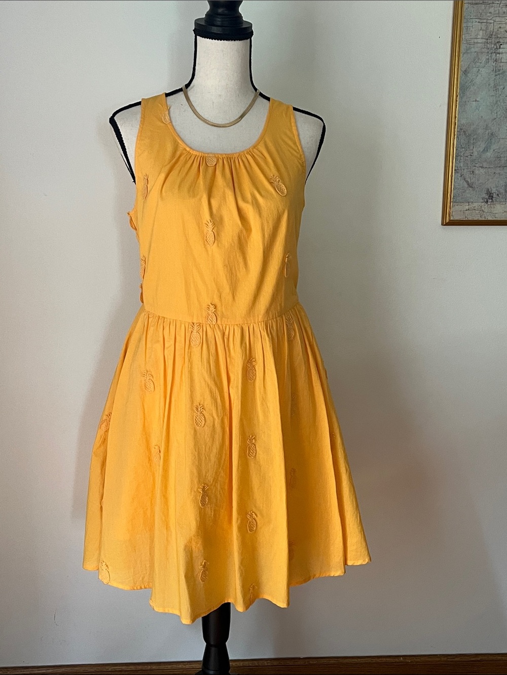 New! J.Crew Yellow Pineapple Embroidered 100% Cotton Mini Dress w/Pockets size 2